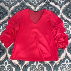 Hot pink ruffled sleeve dress